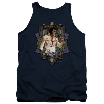 Navy men's tank with Elvis Presley Aloha From Hawaii graphic