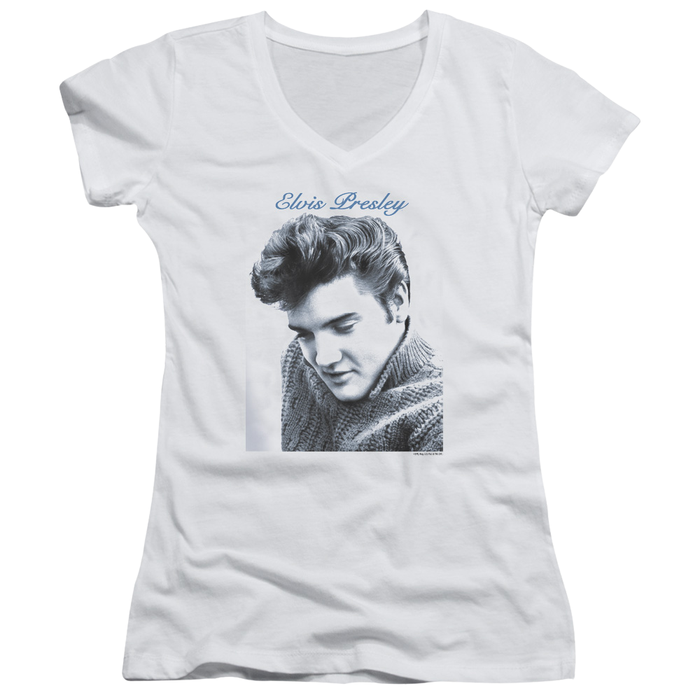Elvis Presley Script Sweater - Juniors V-Neck T-Shirt Juniors V-Neck T-Shirt Elvis Presley
