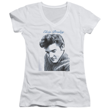 Elvis Presley Script Sweater - Juniors V-Neck T-Shirt Juniors V-Neck T-Shirt Elvis Presley