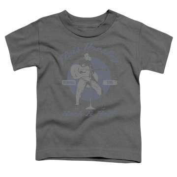 Charcoal kid's t-shirt for ages 4 to 7 with Elvis Presley Rock & Roll graphic