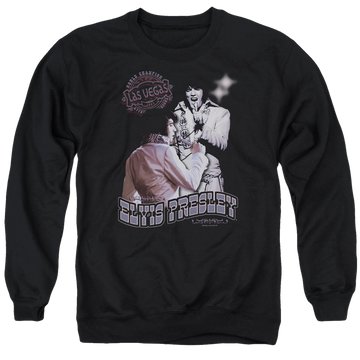 Black men's crewneck sweatshirt with Elvis Presley Violet Vegas graphic