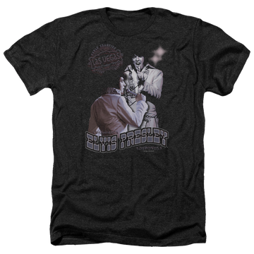 Charcoal men's heather t-shirt with Elvis Presley Violet Vegas graphic