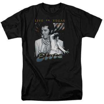 Black men's regular fit t-shirt with Elvis Presley Live In Vegas graphic