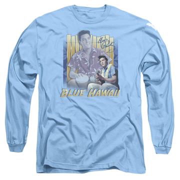 Carolina blue men's long sleeve t-shirt with Elvis Presley Blue Hawaii graphic