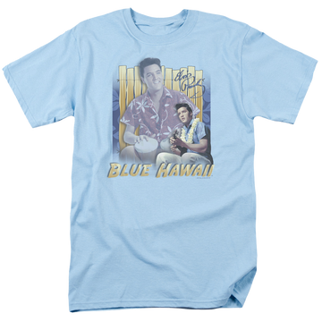 Carolina blue men's regular fit t-shirt with Elvis Presley Blue Hawaii graphic