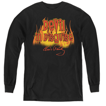 Black youth long sleeve t-shirt with Elvis Presley Devil In Disguise graphic