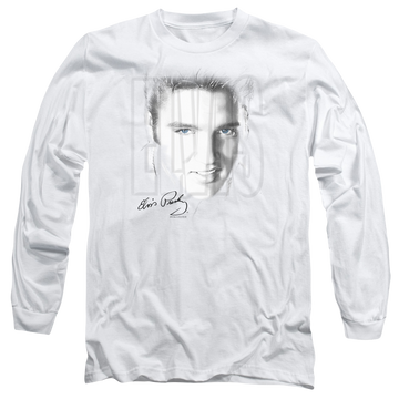 White men's long sleeve t-shirt with Elvis Presley Blue Eyes graphic