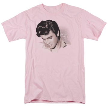 Pink men's regular fit t-shirt with Elvis Presley Looking Down graphic