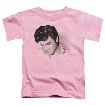 Pink toddler t-shirt with Elvis Presley Looking Down graphic
