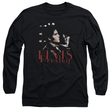 Black men's long sleeve t-shirt with Elvis Presley Memories graphic