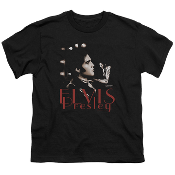 Black youth t-shirt for ages 8 to 12 with Elvis Presley Memories graphic