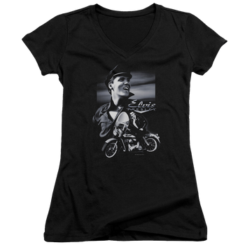 Elvis Presley Motorcycle - Juniors V-Neck T-Shirt Juniors V-Neck T-Shirt Elvis Presley