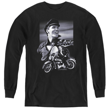 Black youth long sleeve t-shirt with Elvis Presley Motorcycle graphic
