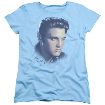 Light blue women's t-shirt with Elvis Presley Big Portrait graphic