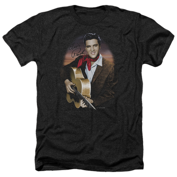 Charcoal men's heather t-shirt with Elvis Presley Red Scarf #2 graphic