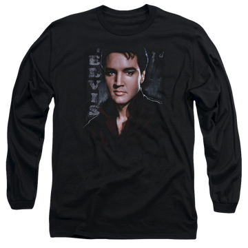 Black men's long sleeve t-shirt with Elvis Presley Tough graphic