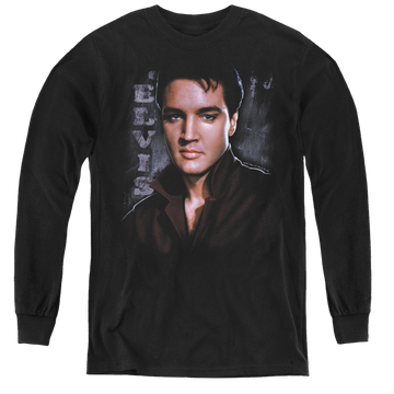 Black youth long sleeve t-shirt with Elvis Presley Tough graphic
