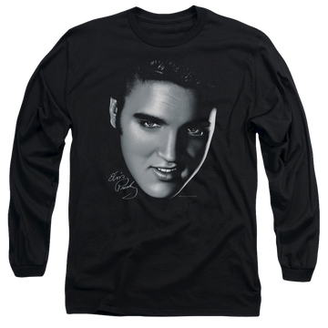 Black men's long sleeve t-shirt with Elvis Presley Big Face graphic