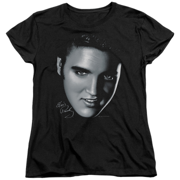 Black women's t-shirt with Elvis Presley Big Face graphic