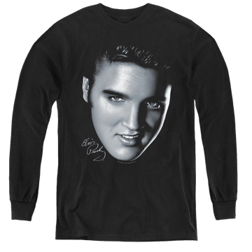 Black youth long sleeve t-shirt with Elvis Presley Big Face graphic