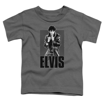 Charcoal kid's t-shirt for ages 4 to 7 with Elvis Presley Leather graphic