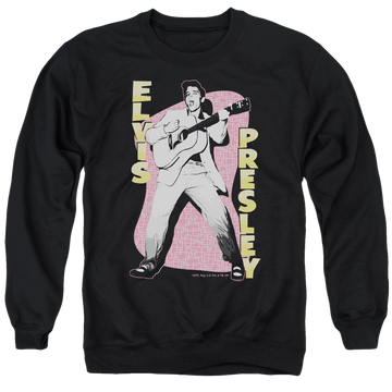 Black men's crewneck sweatshirt with Elvis Presley Pink Rock graphic