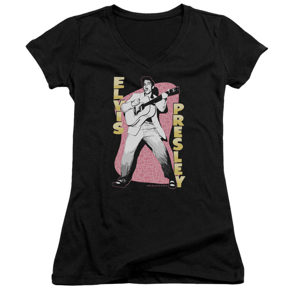 Elvis Presley Pink Rock - Juniors V-Neck T-Shirt Juniors V-Neck T-Shirt Elvis Presley