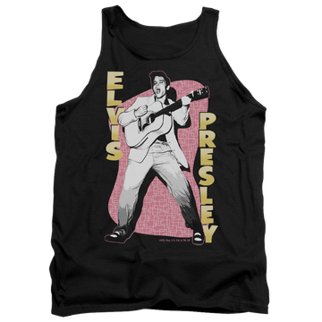 Black men's tank with Elvis Presley Pink Rock graphic