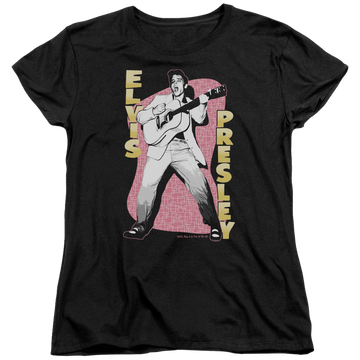 Black women's t-shirt with Elvis Presley Pink Rock graphic