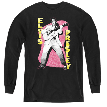 Black youth long sleeve t-shirt with Elvis Presley Pink Rock graphic
