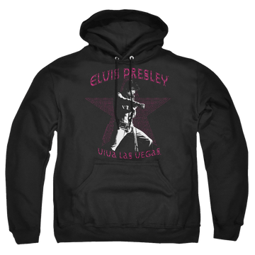 Black pullover hoodie with Elvis Presley Viva Las Vegas Star graphic