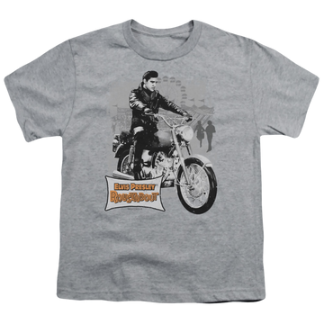 Athletic heather youth t-shirt for ages 8 to 12 with Elvis Presley Roustabout Poster graphic