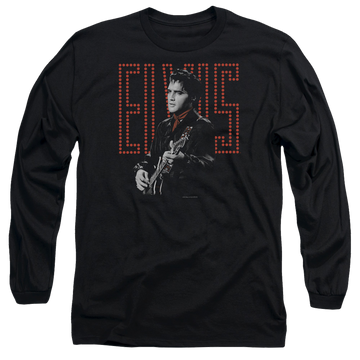 Black men's long sleeve t-shirt with Elvis Presley Red Guitarman graphic