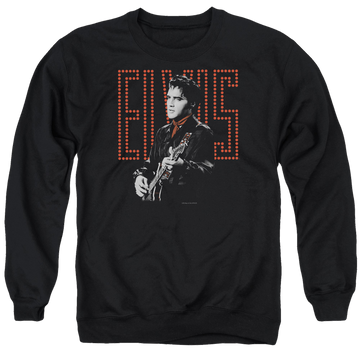 Black men's crewneck sweatshirt with Elvis Presley Red Guitarman graphic