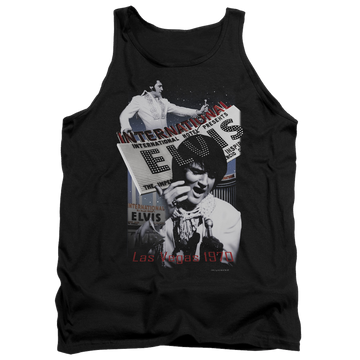 Black men's tank with Elvis Presley International Hotel graphic