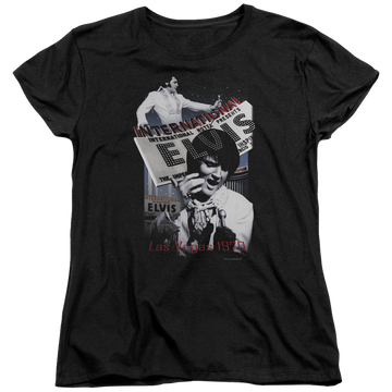Black women's t-shirt with Elvis Presley International Hotel graphic