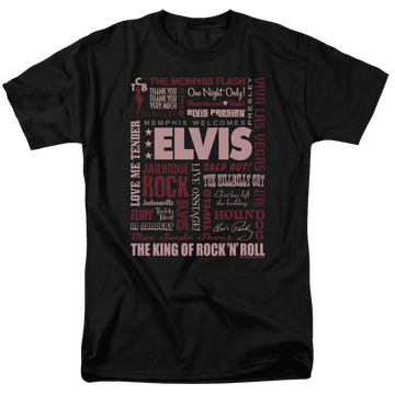 Black men's regular fit t-shirt with Elvis Presley Whole Lotta Type graphic