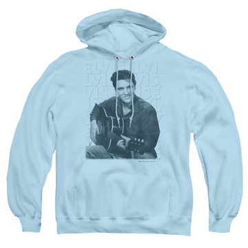 Light blue pullover hoodie with Elvis Presley Repeat graphic