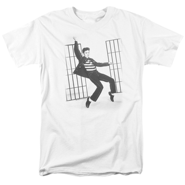 White men's regular fit t-shirt with Elvis Presley Jailhouse Rock graphic