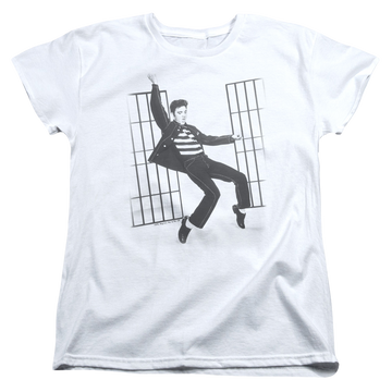 White women's t-shirt with Elvis Presley Jailhouse Rock graphic