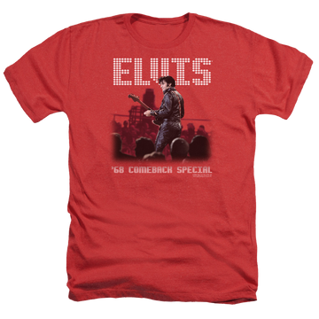 Red men's heather t-shirt with Elvis Presley Return Of The King graphic