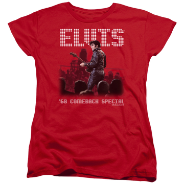 Red women's t-shirt with Elvis Presley Return Of The King graphic