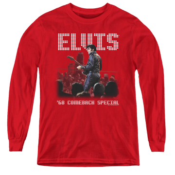 Red youth long sleeve t-shirt with Elvis Presley Return Of The King graphic
