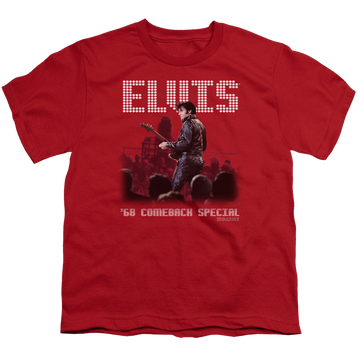 Red youth t-shirt for ages 8 to 12 with Elvis Presley Return Of The King graphic