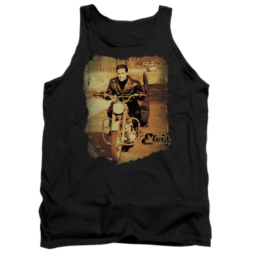Black men's tank with Elvis Presley Hit The Road graphic