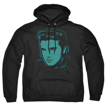 Black pullover hoodie with Elvis Presley Young Dots graphic