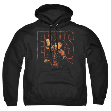 Black pullover hoodie with Elvis Presley Take My Hand graphic