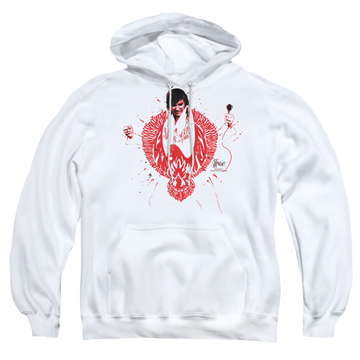 White pullover hoodie with Elvis Presley Red Pheonix graphic