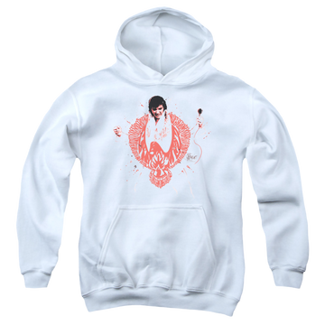 White youth hoodie for ages 8 to 12 with Elvis Presley Red Pheonix graphic