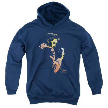 Navy youth hoodie for ages 8 to 12 with Elvis Presley Early Elvis graphic